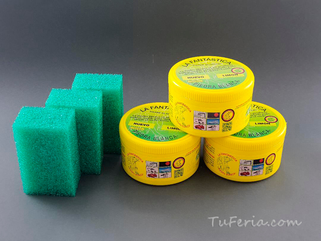 PACK La Fantástica Piedra Blanca  3 Botes de 600gr + 3 Esponjas de regalo